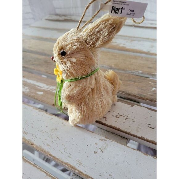 Pier 1 sisal rabbit Easter Bunny ornament home decor flower new - Picture 3 of 5